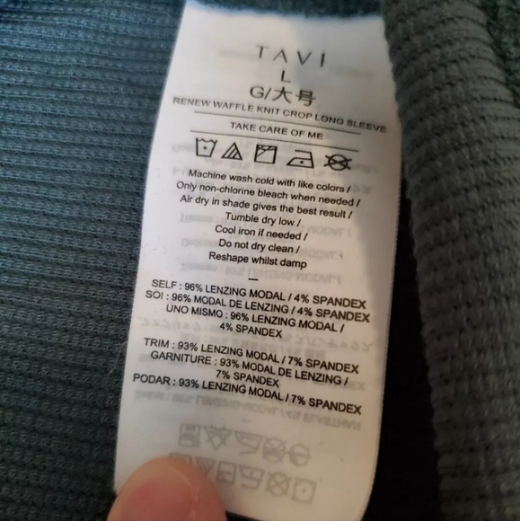 Tavi Renew Waffle Knit Crop Long Balloon Sleeve Forest Green Large - Picture 3 of 11